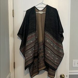 Reversible Quagga poncho black and tan boho one size